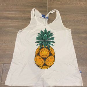 Adidas Women White Pineapple Graphic Sleeveless Tank Top with Size Medium